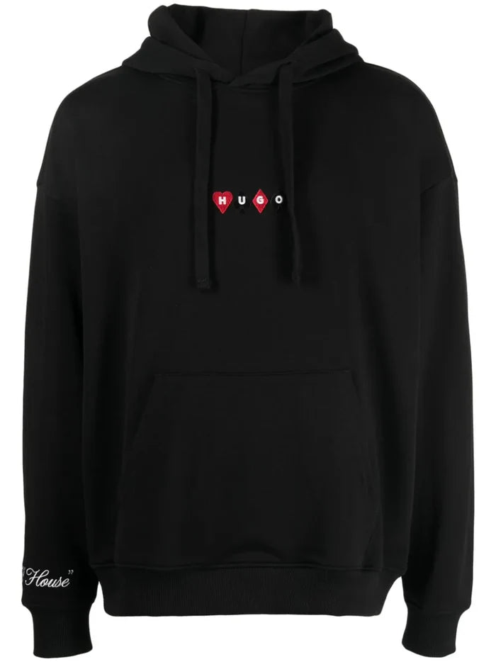 HUGO MEN Graphic-print Cotton Hoodie Black - MAISONDEFASHION.COM