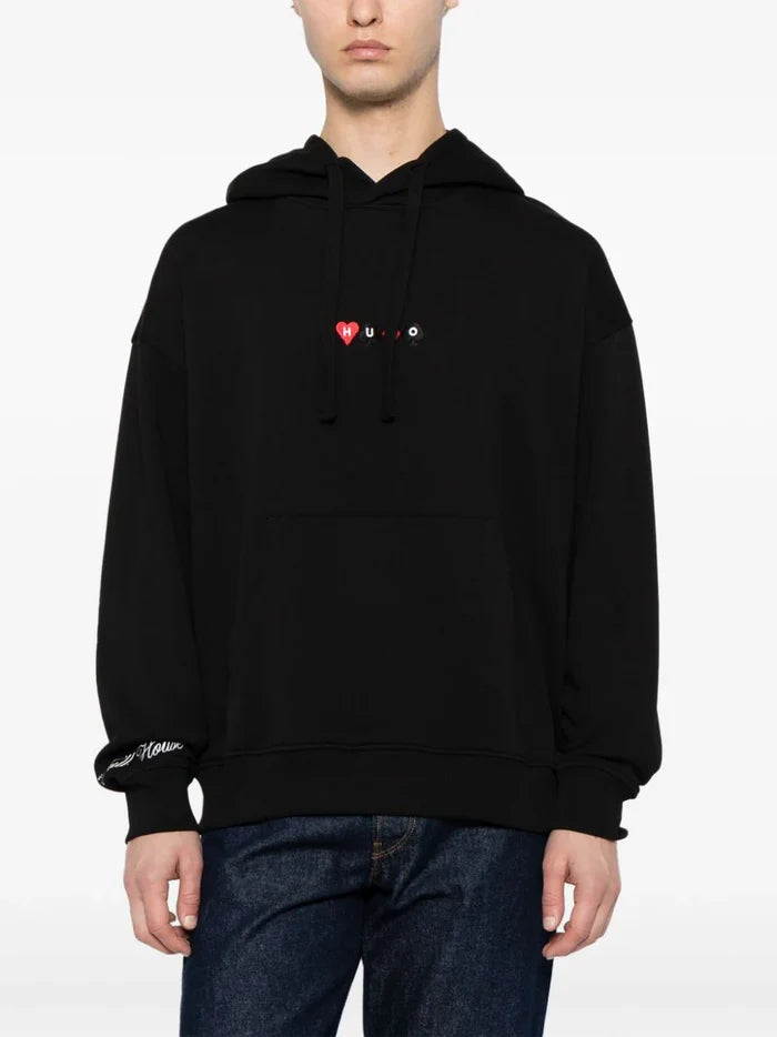 HUGO MEN Graphic-print Cotton Hoodie Black - MAISONDEFASHION.COM