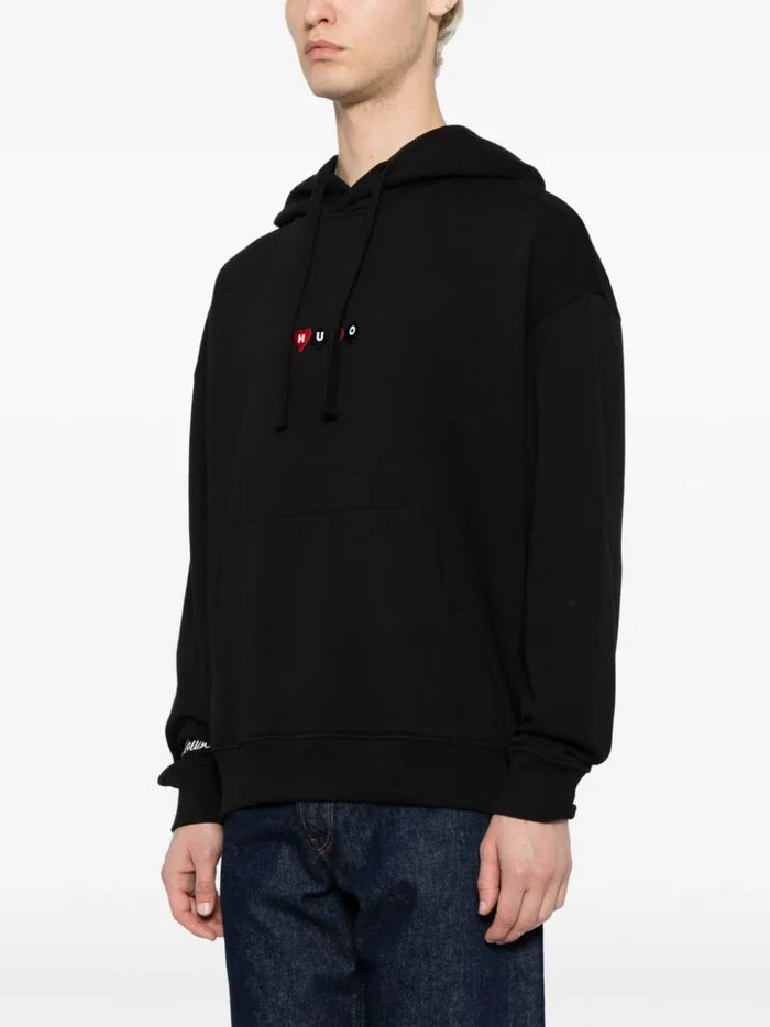 HUGO MEN Graphic-print Cotton Hoodie Black - MAISONDEFASHION.COM
