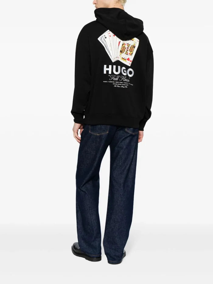 HUGO MEN Graphic-print Cotton Hoodie Black - MAISONDEFASHION.COM