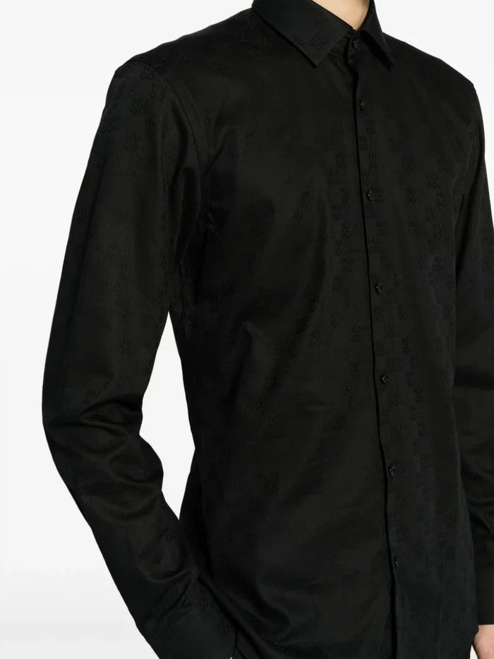 HUGO MEN Kenno Slim-fit Long-sleeved Shirt Black - MAISONDEFASHION.COM