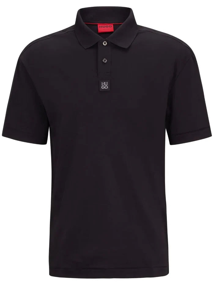 HUGO MEN Logo-tape Cotton Polo Shirt Black - MAISONDEFASHION.COM
