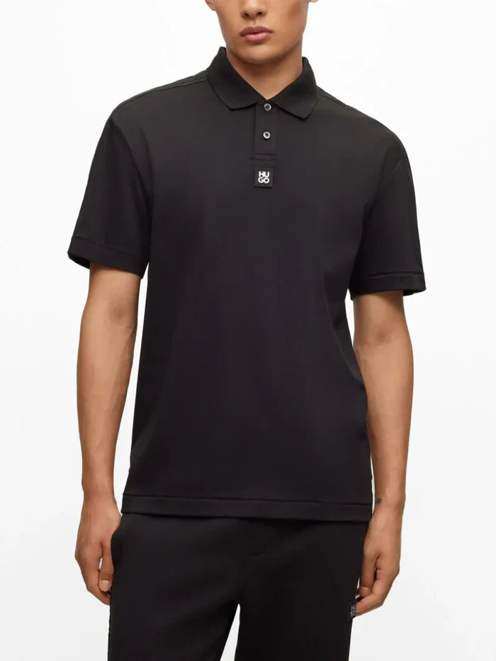 HUGO MEN Logo-tape Cotton Polo Shirt Black - MAISONDEFASHION.COM