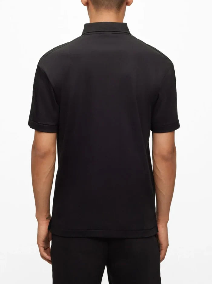 HUGO MEN Logo-tape Cotton Polo Shirt Black - MAISONDEFASHION.COM