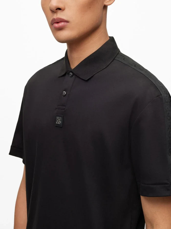 HUGO MEN Logo-tape Cotton Polo Shirt Black - MAISONDEFASHION.COM