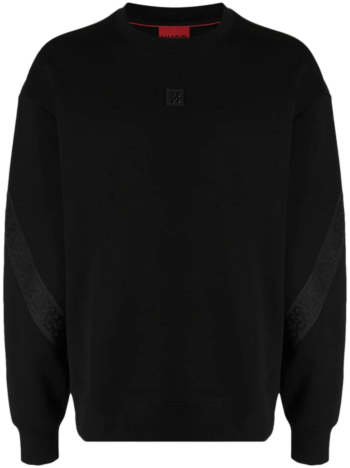 HUGO MEN Logo-Tape Jersey Sweatshirt Black - MAISONDEFASHION.COM