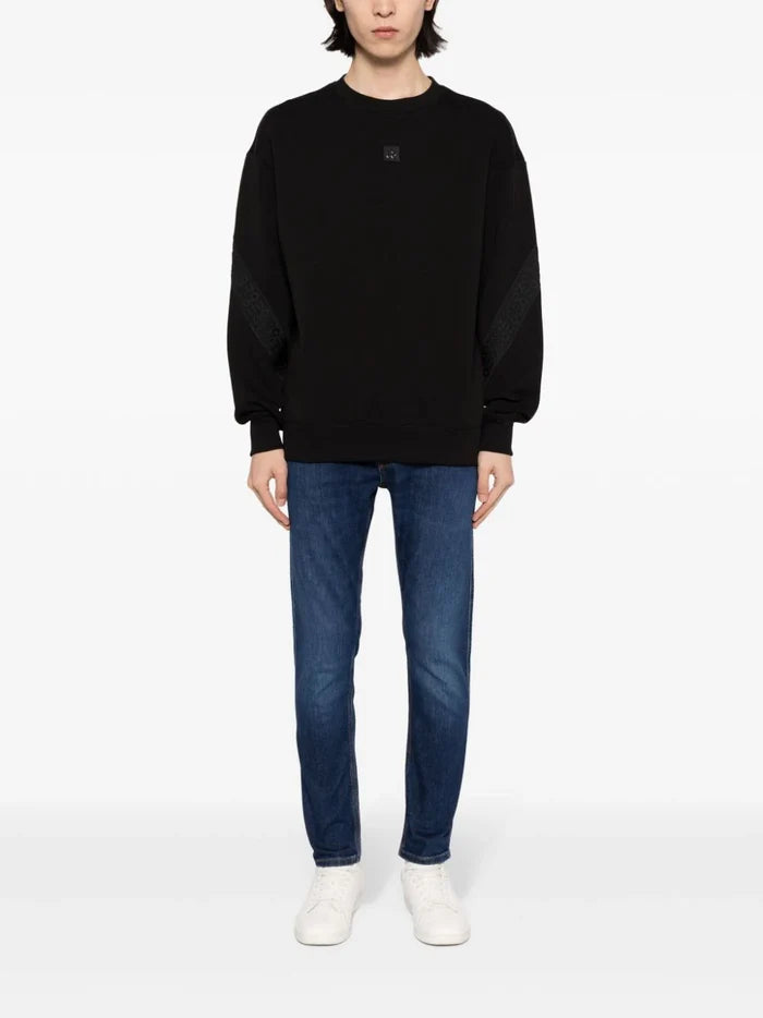 HUGO MEN Logo-Tape Jersey Sweatshirt Black - MAISONDEFASHION.COM