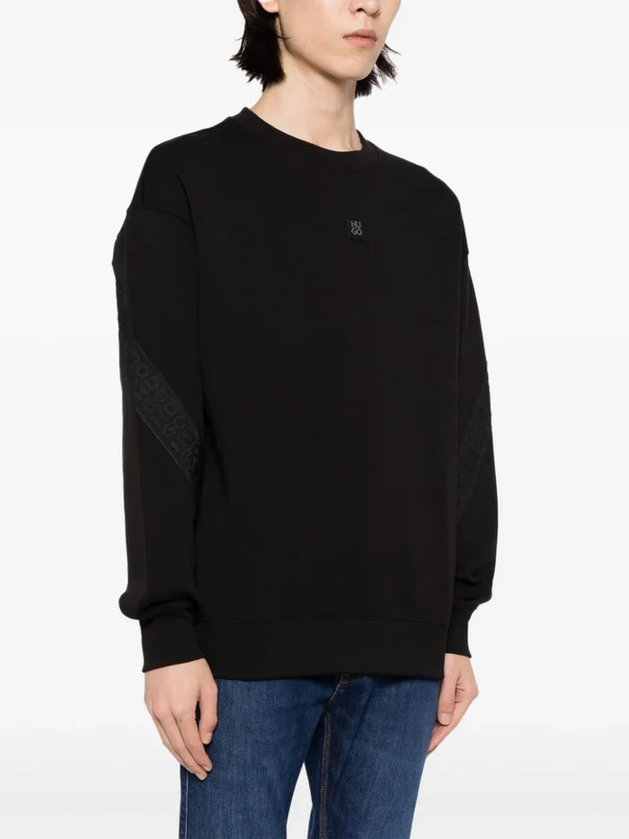 HUGO MEN Logo-Tape Jersey Sweatshirt Black - MAISONDEFASHION.COM