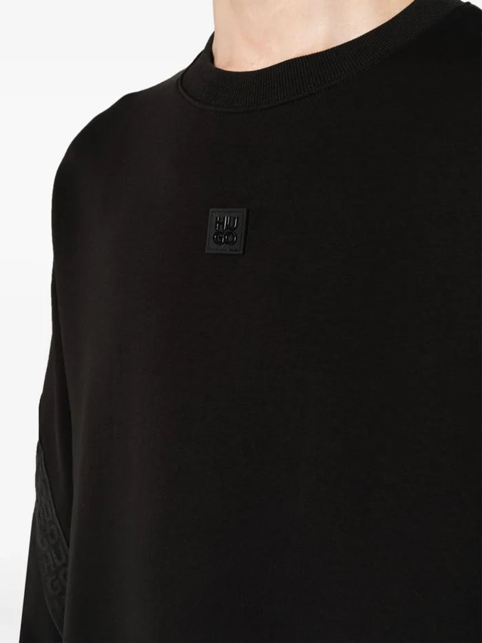 HUGO MEN Logo-Tape Jersey Sweatshirt Black - MAISONDEFASHION.COM