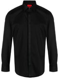 HUGO MEN Logo-tape Long-sleeved Cotton Shirt Black - MAISONDEFASHION.COM