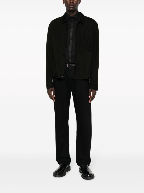 HUGO MEN Logo-tape Long-sleeved Cotton Shirt Black - MAISONDEFASHION.COM