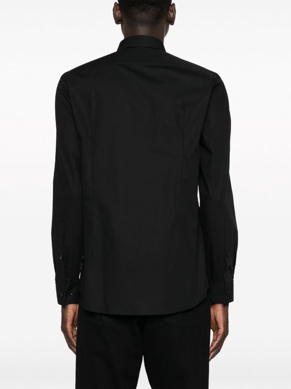 HUGO MEN Logo-tape Long-sleeved Cotton Shirt Black - MAISONDEFASHION.COM