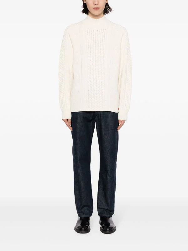 HUGO MEN  Oversized-Fit Cable-Knit Mock Neck Sweater Open White - MAISONDEFASHION.COM