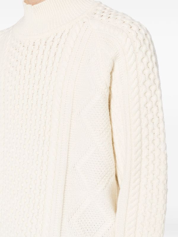 HUGO MEN  Oversized-Fit Cable-Knit Mock Neck Sweater Open White - MAISONDEFASHION.COM