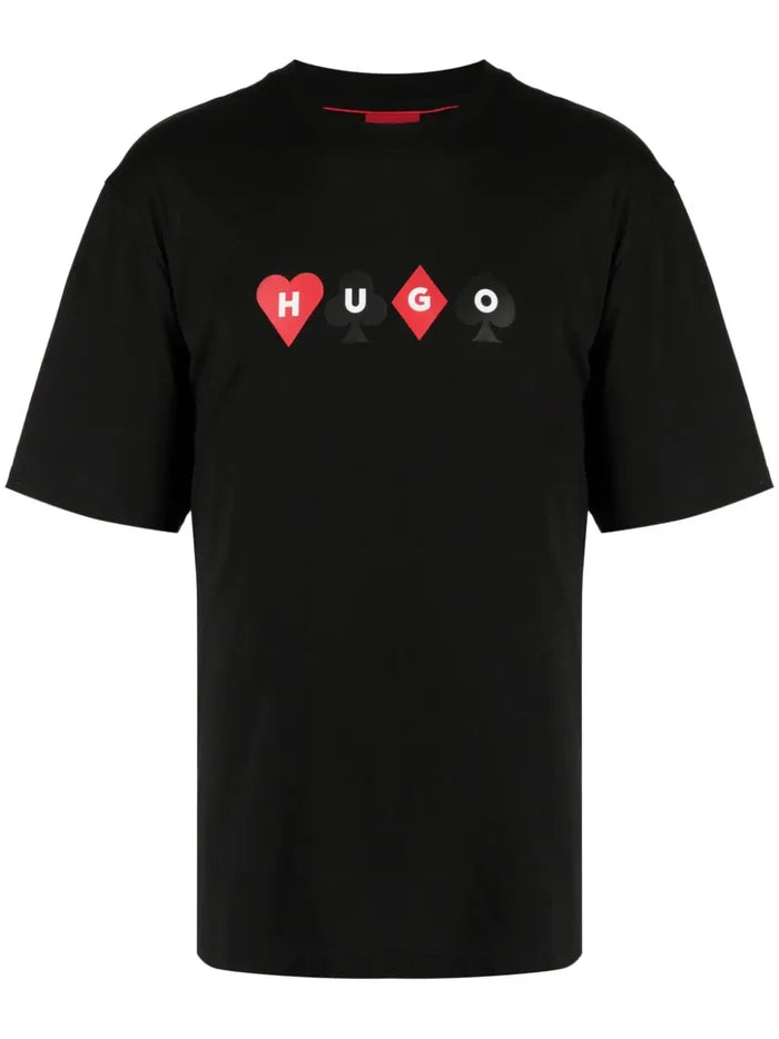 HUGO MEN Playing Card Logo-Print Doober Relaxed-fit T-shirt Black - MAISONDEFASHION.COM