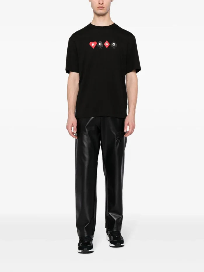 HUGO MEN Playing Card Logo-Print Doober Relaxed-fit T-shirt Black - MAISONDEFASHION.COM