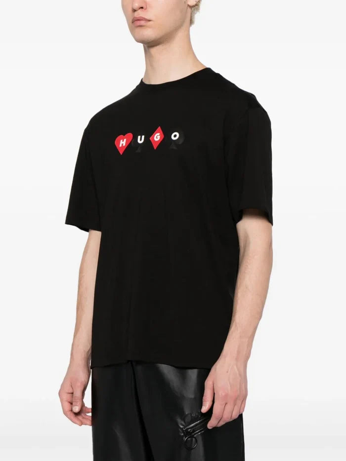 HUGO MEN Playing Card Logo-Print Doober Relaxed-fit T-shirt Black - MAISONDEFASHION.COM