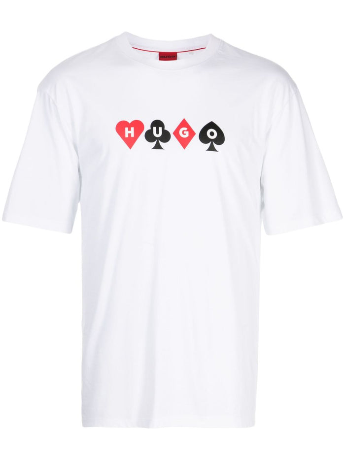HUGO MEN Playing Card Logo-Print Relaxed-fit T-shirt White - MAISONDEFASHION.COM