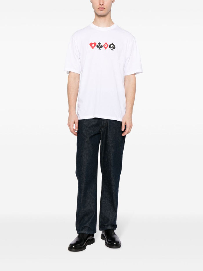 HUGO MEN Playing Card Logo-Print Relaxed-fit T-shirt White - MAISONDEFASHION.COM