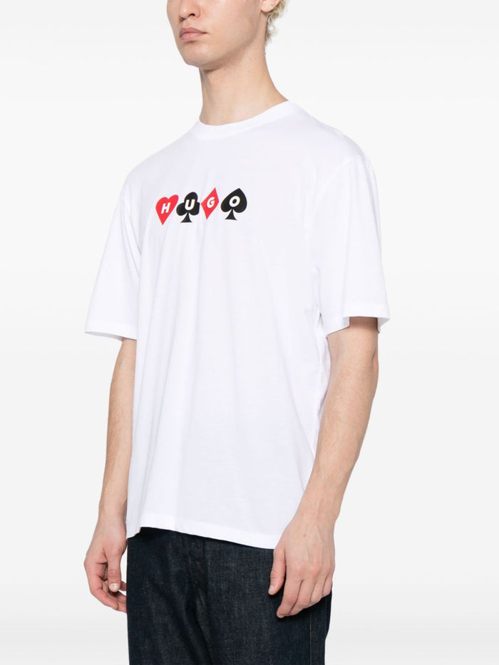 HUGO MEN Playing Card Logo-Print Relaxed-fit T-shirt White - MAISONDEFASHION.COM