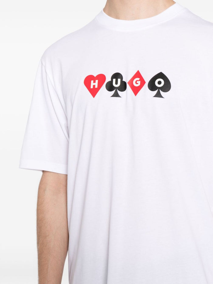 HUGO MEN Playing Card Logo-Print Relaxed-fit T-shirt White - MAISONDEFASHION.COM