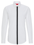 HUGO MEN Slim-fit Long-sleeved Cotton Shirt White - MAISONDEFASHION.COM