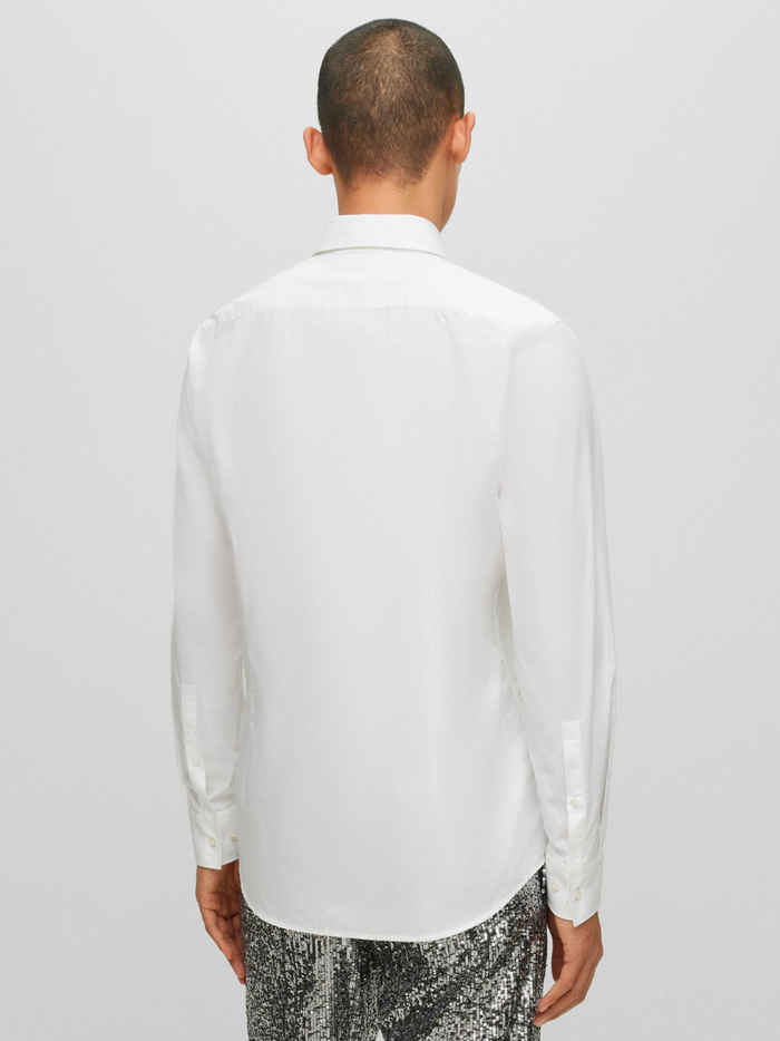 HUGO MEN Slim-fit Long-sleeved Cotton Shirt White - MAISONDEFASHION.COM