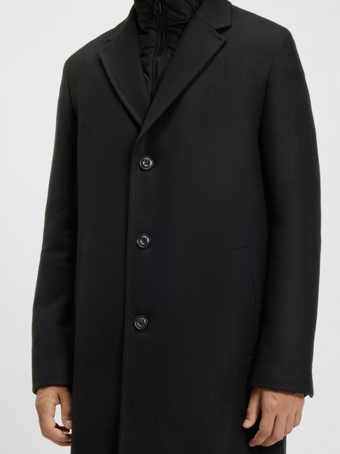 HUGO Milogan2541 Wool-Blend Coat With Quilted Inner Vest Black - MAISONDEFASHION.COM