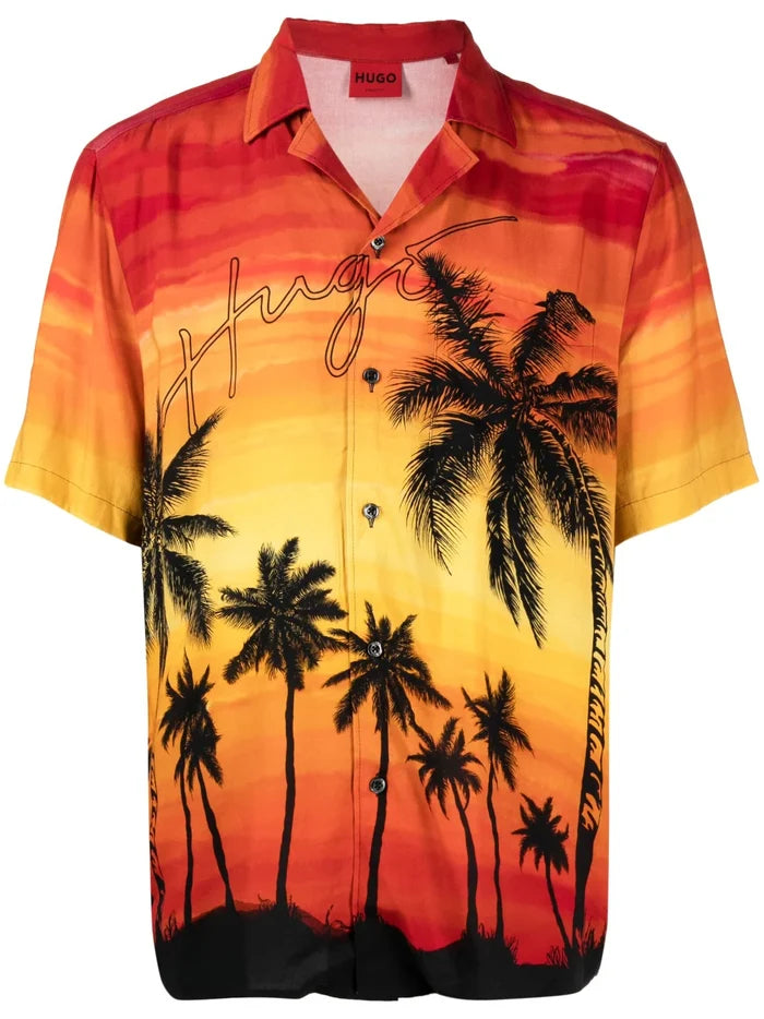 HUGO Palm-print Relaxed-fit Shirt Multicolour - MAISONDEFASHION.COM