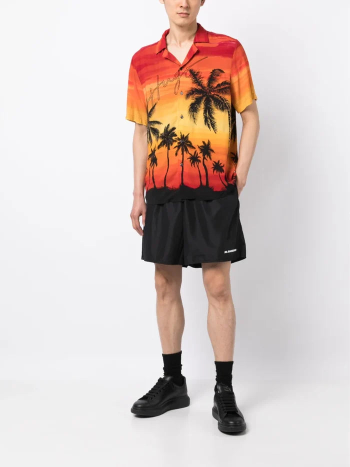 HUGO Palm-print Relaxed-fit Shirt Multicolour - MAISONDEFASHION.COM