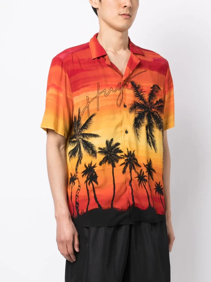 HUGO Palm-print Relaxed-fit Shirt Multicolour - MAISONDEFASHION.COM