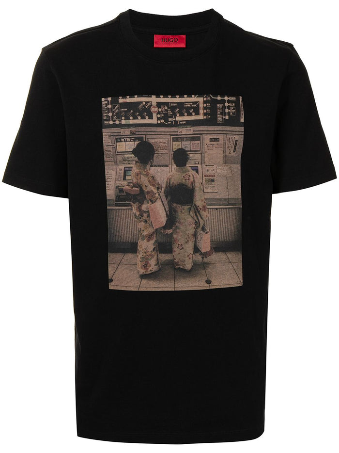 HUGO Photograph print T-shirt Black - MAISONDEFASHION.COM