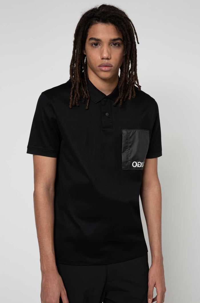 HUGO Reverse Logo Pocket Polo Shirt Black - MAISONDEFASHION.COM
