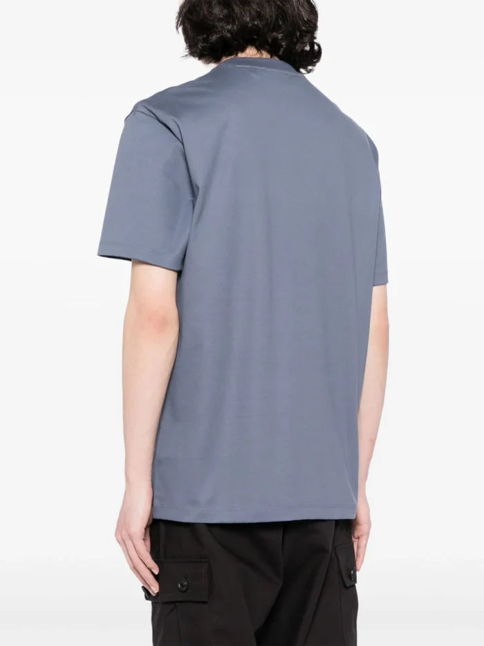 HUGO Square Logo Print Cotton Short Sleeve T-Shirt Open Blue - MAISONDEFASHION.COM