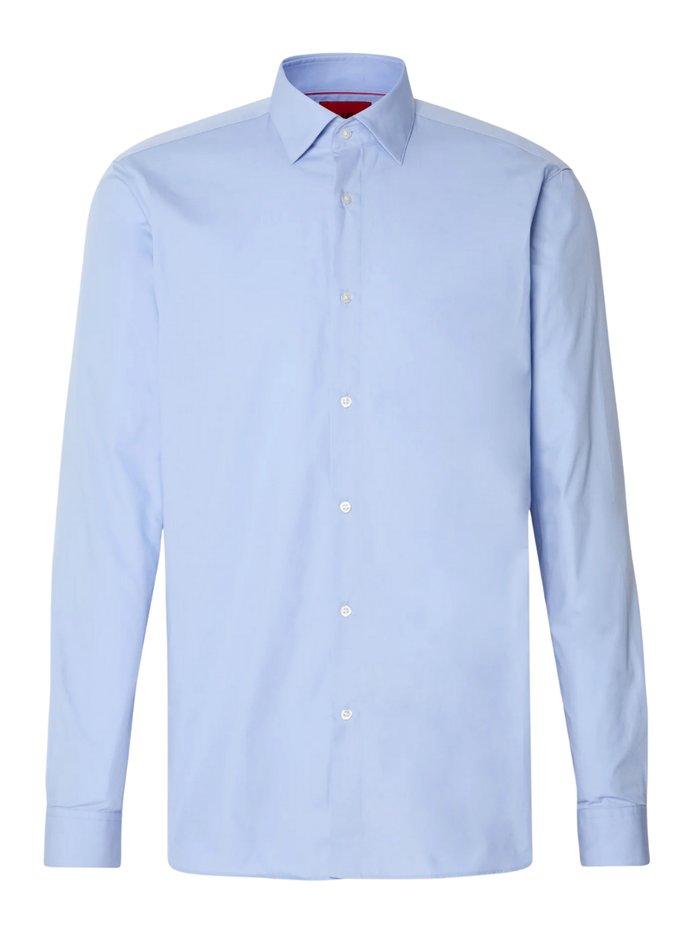 HUGO Valerio Modern-Fit Shirt In Easy-Iron Cotton Poplin Light Blue - MAISONDEFASHION.COM