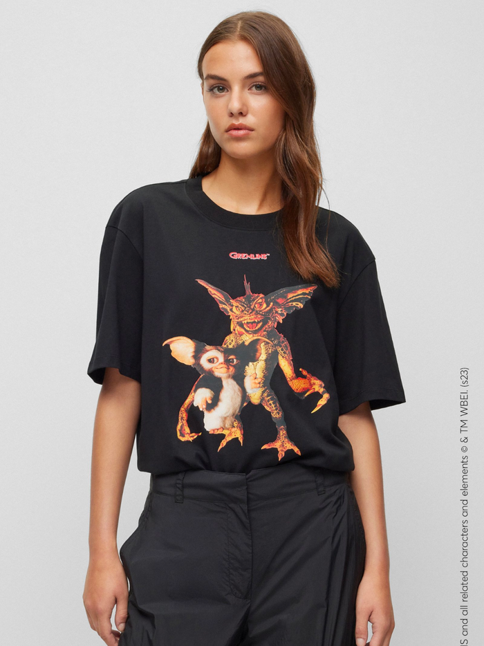 HUGO x GREMLINS UNISEX Relaxed-fit T-shirt Black - MAISONDEFASHION.COM