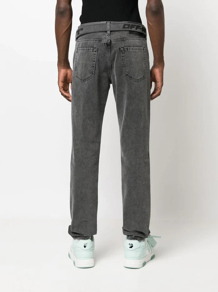OFF-WHITE Industrial Belt Skinny Jeans Grey/Black - MAISONDEFASHION.COM