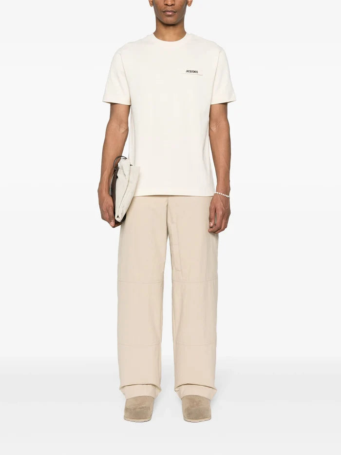 JACQUEMUS Le T-Shirt Gros Grain Cotton Beige - MAISONDEFASHION.COM