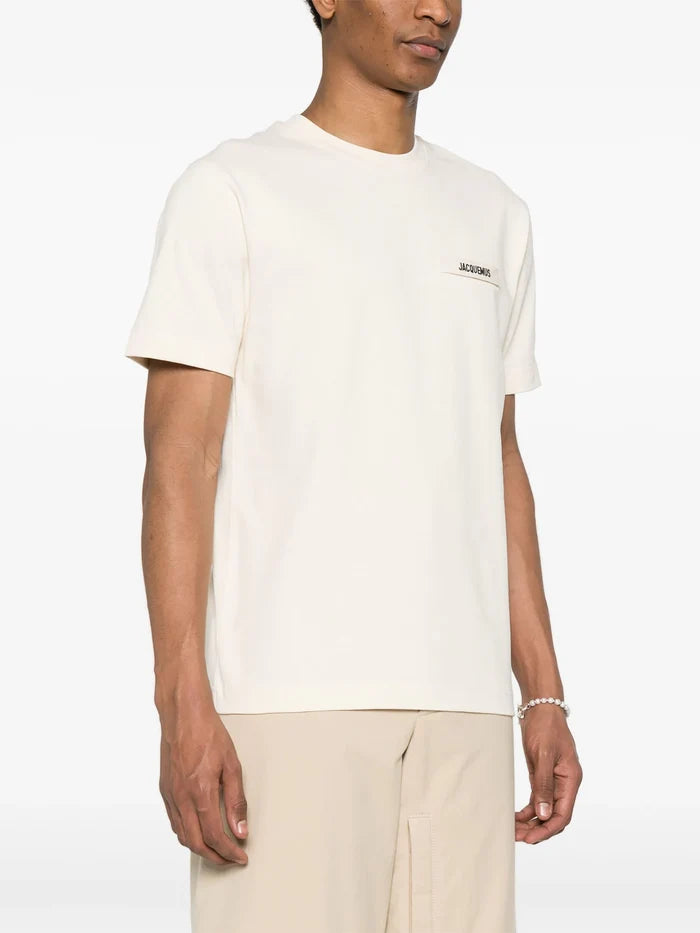 JACQUEMUS Le T-Shirt Gros Grain Cotton Beige - MAISONDEFASHION.COM