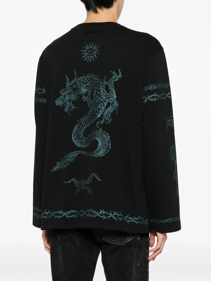 JEAN PAUL GAULTIER UNISEX Oversized Printed Glitter Graphic Long Sleeve T-Shirt Black - MAISONDEFASHION.COM