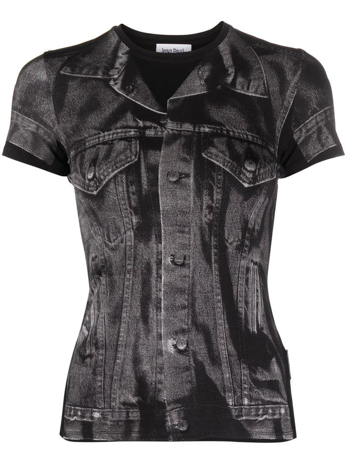 JEAN PAUL GAULTIER UNISEX Trompe L'oeil Jersey T-Shirt Black/Grey - MAISONDEFASHION.COM
