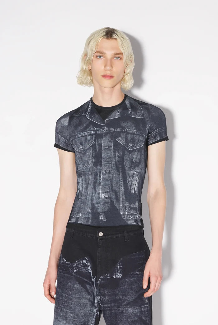 JEAN PAUL GAULTIER UNISEX Trompe L'oeil Jersey T-Shirt Black/Grey - MAISONDEFASHION.COM