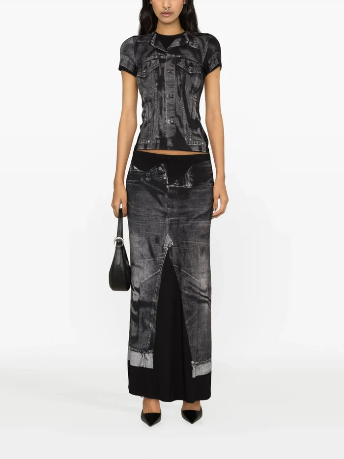 JEAN PAUL GAULTIER UNISEX Trompe L'oeil Jersey T-Shirt Black/Grey - MAISONDEFASHION.COM