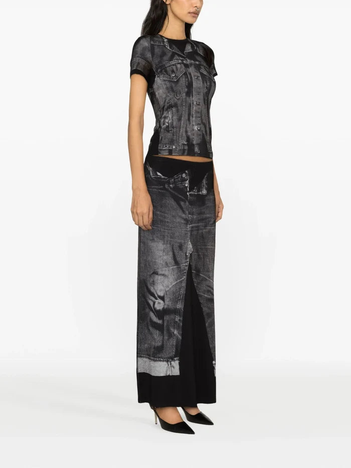 JEAN PAUL GAULTIER UNISEX Trompe L'oeil Jersey T-Shirt Black/Grey - MAISONDEFASHION.COM