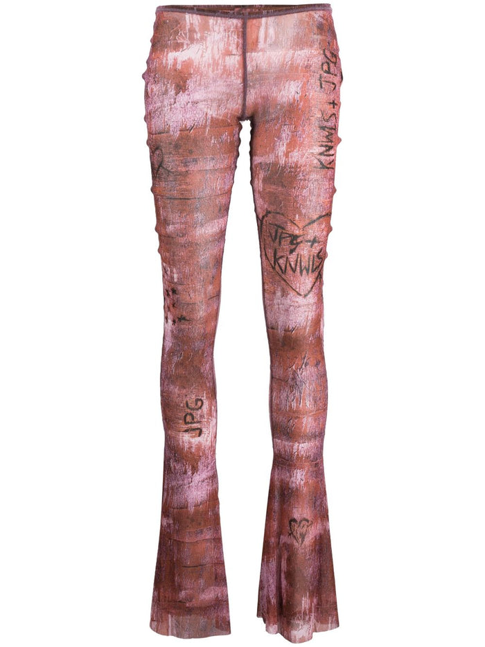 JEAN PAUL GAULTIER WOMEN Flare Leggings Low Waist Printed Leggings Brown - MAISONDEFASHION.COM