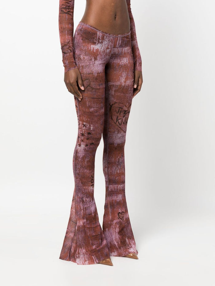 JEAN PAUL GAULTIER WOMEN Flare Leggings Low Waist Printed Leggings Brown - MAISONDEFASHION.COM