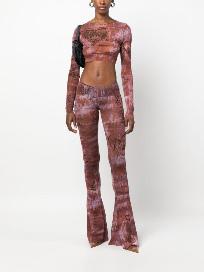 JEAN PAUL GAULTIER WOMEN Flare Leggings Low Waist Printed Leggings Brown - MAISONDEFASHION.COM