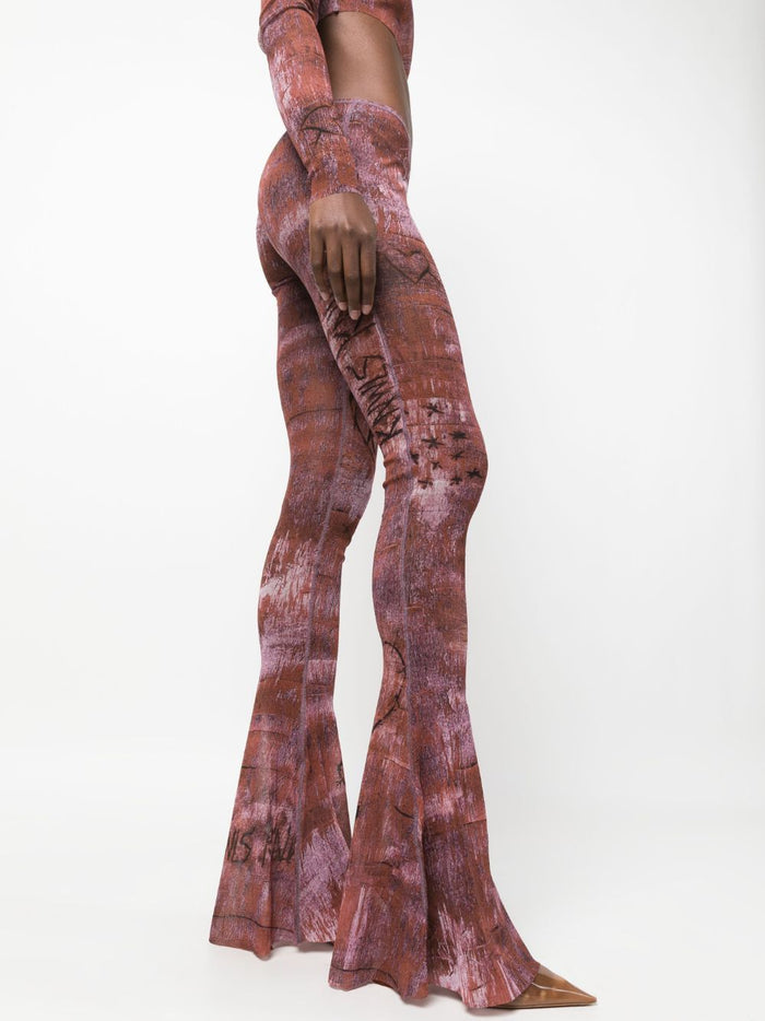 JEAN PAUL GAULTIER WOMEN Flare Leggings Low Waist Printed Leggings Brown - MAISONDEFASHION.COM