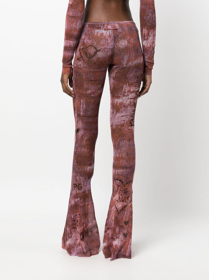 JEAN PAUL GAULTIER WOMEN Flare Leggings Low Waist Printed Leggings Brown - MAISONDEFASHION.COM