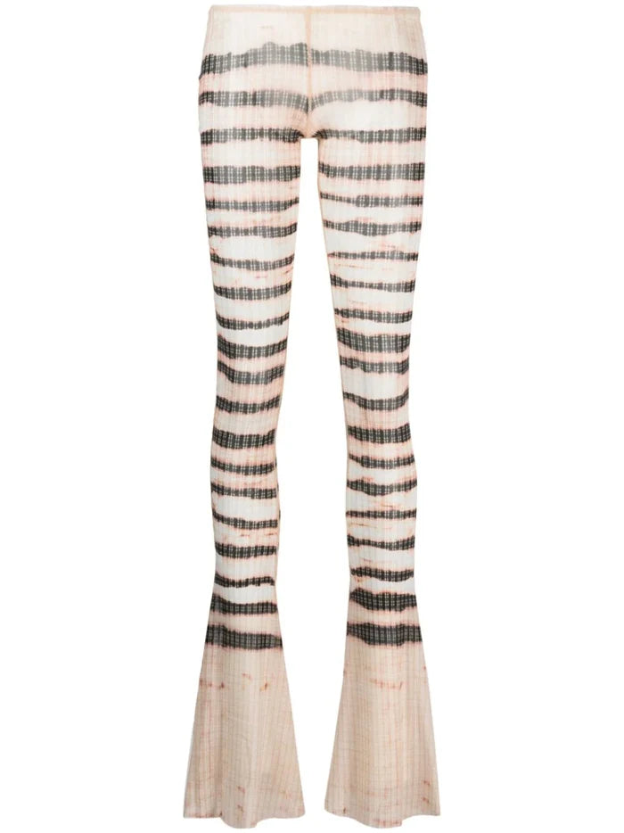 JEAN PAUL GAULTIER WOMEN Flare Low Waist Striped Wash Leggings Ecru/Brown - MAISONDEFASHION.COM
